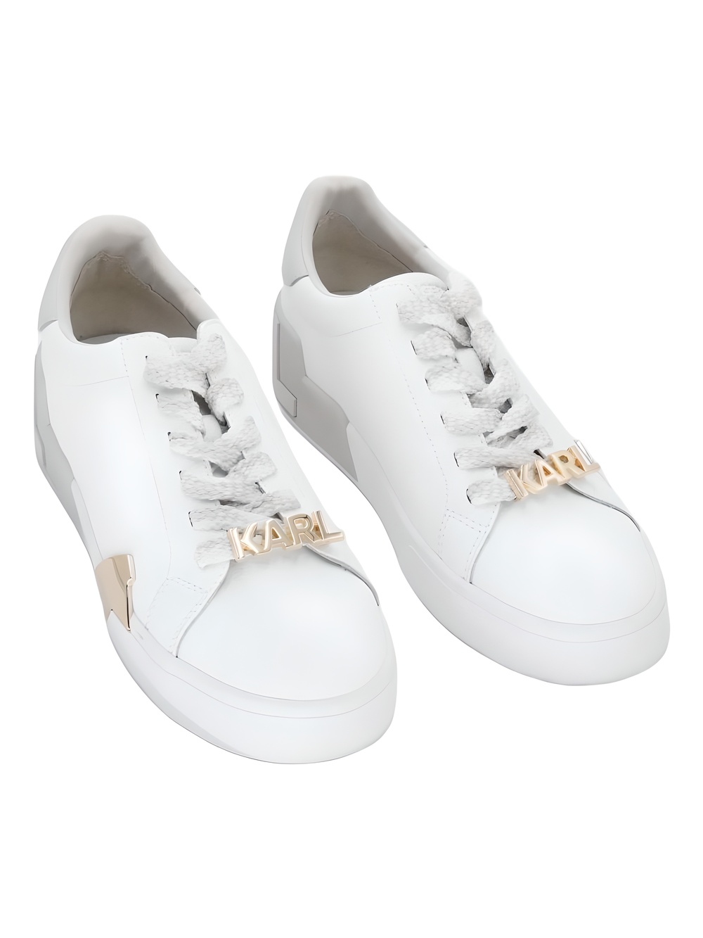 Karl Lagerfeld Paris Melora Soft White Lace Up Sneakers Gold Logo Size 8M